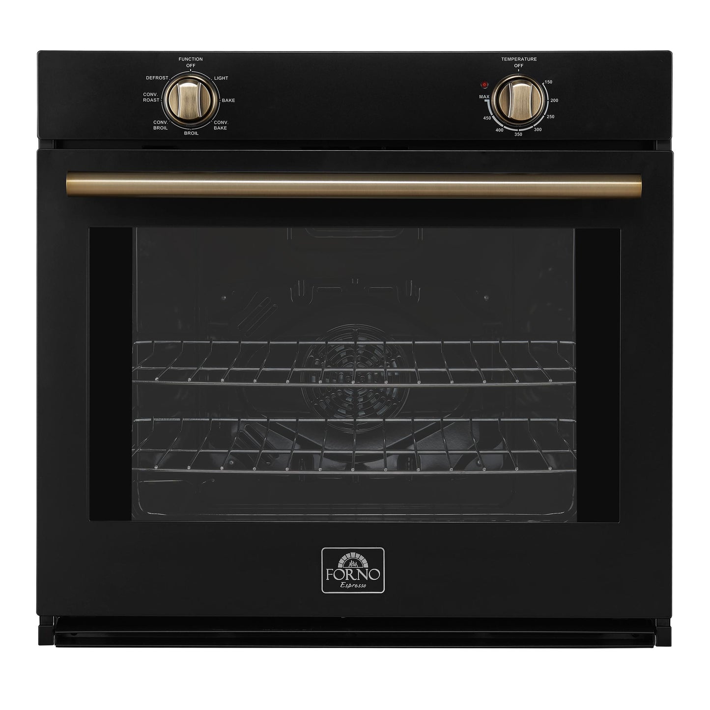 Forno FBOEL137030BLK Forno Vomero 30-Inch Wall Oven, Black, 5 Cu.Ft Capacity, 3550 Watts Convection, Mechanical Controls, Manuel Steam Clean