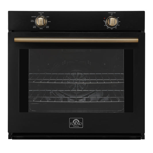 Forno FBOEL137030BLK Forno Vomero 30-Inch Wall Oven, Black, 5 Cu.Ft Capacity, 3550 Watts Convection, Mechanical Controls, Manuel Steam Clean