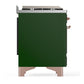 Ilve UM60FQNR3EGP Ilve Um60Fqnr3Egp Majestic Iii 60 Inch Dual Fuel Range With 9 Burners And Griddle, Dual Function Burner Up To 25,000 Btu (Natural Gas, Solid Door, Emerald Green, Copper)