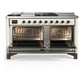Ilve UM60FSNR3AWB Ilve Um60Fsnr3Awb Majestic Iii 60 Inch Dual Fuel Range With 7 Burners, Griddle And French Top, Dual Function Burner With Up To 25,000 Btu (Natural Gas, Triple Glass Door, Antique White, Burnished)