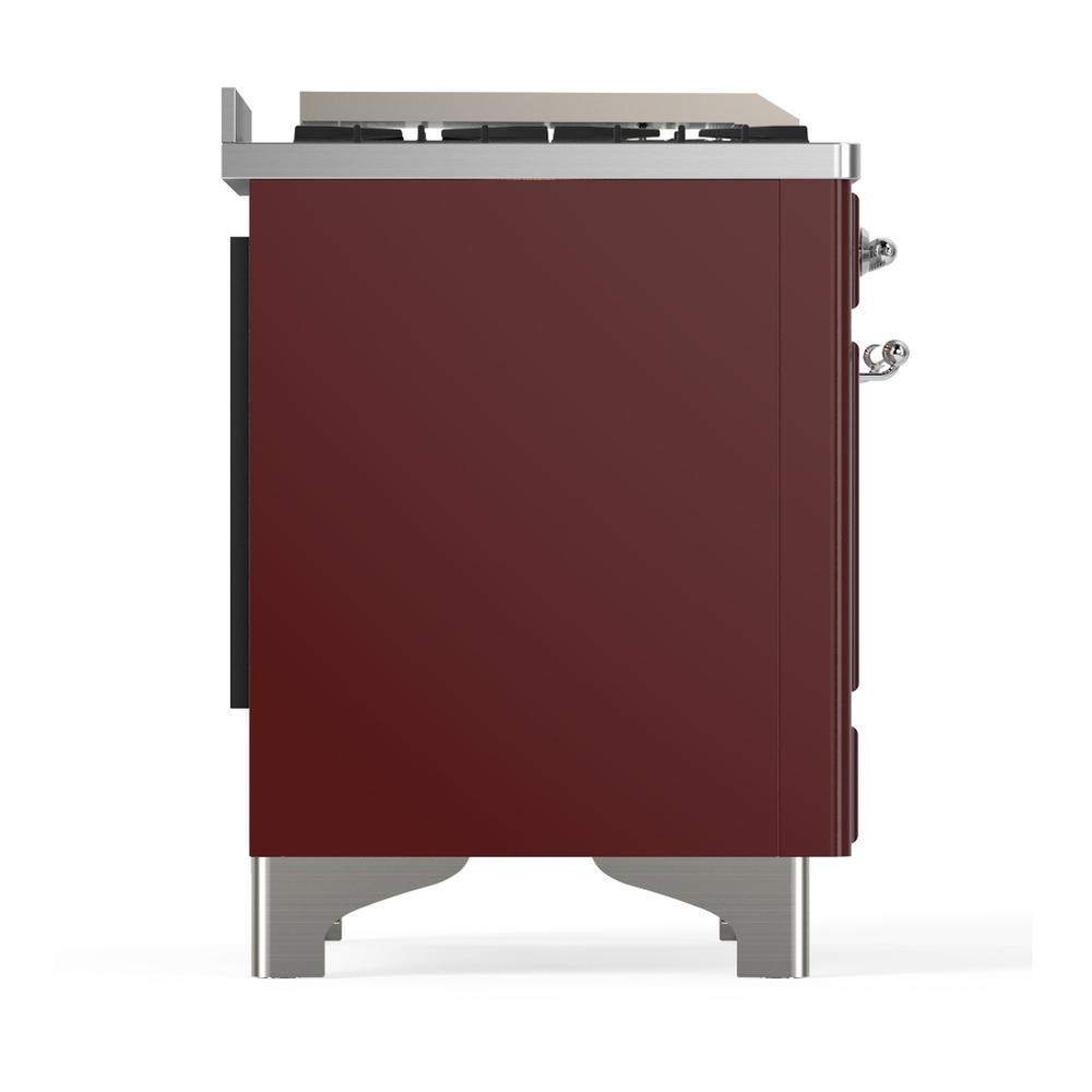 Ilve UM48FQNR3BUC Ilve Um48Fqnr3Buc Majestic Iii 48 Inch Dual Fuel Range With 8 Burners And Griddle, Dual Function Burner Up To 25,000 Btu (Natural Gas, Solid Door, Burgundy, Chrome)
