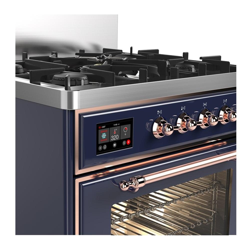 Ilve UM30NR3MBP Ilve Um30Nr3Mbp Majestic Iii 30 Inch Dual Fuel Range With 5 Black Brass Burners, Dual Function Burner Up To 25,000 Btu (Natural Gas, Triple Glass Door, Midnight Blue, Copper)