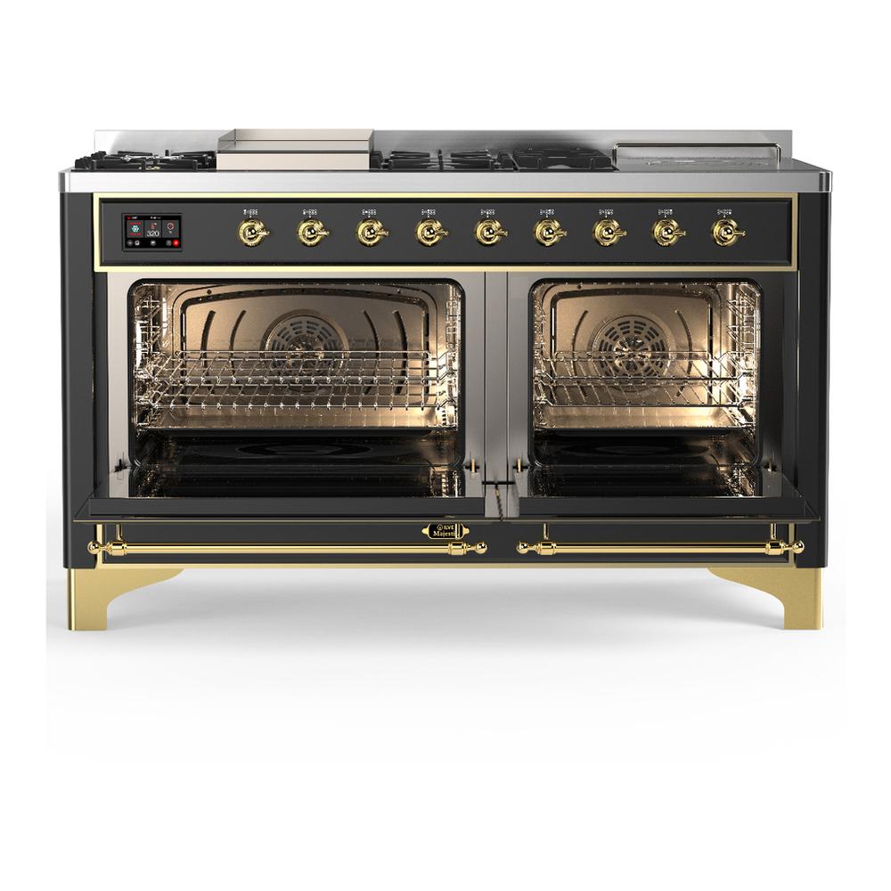 Ilve UM60FSNR3MGG Ilve Um60Fsnr3Mgg Majestic Iii 60 Inch Dual Fuel Range With 7 Burners, Griddle And French Top, Dual Function Burner With Up To 25,000 Btu (Natural Gas, Triple Glass Door, Graphite Matte, Brass)