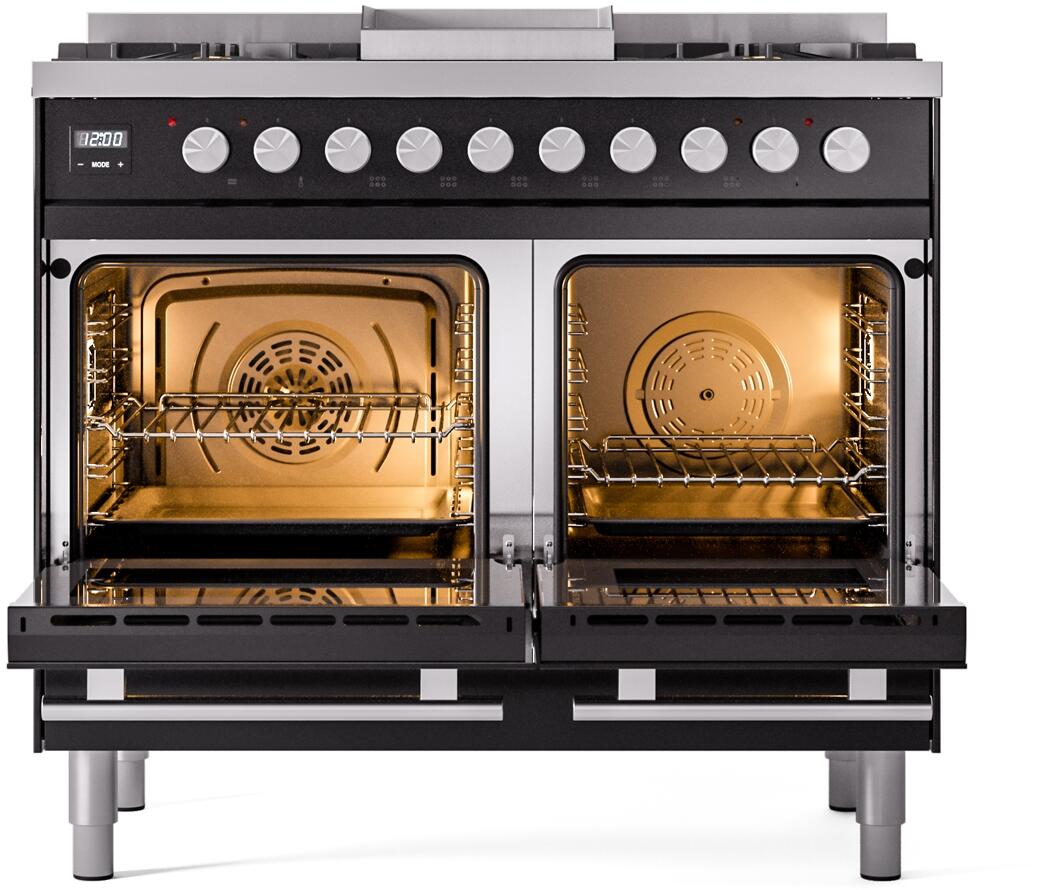 Ilve UPD40FWMPBK Professional Plus Ii 40 Inch Dual Fuel Natural Gas Freestanding Range In Glossy Black With Trim