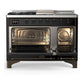 Ilve UM48FSQNR3BKB Ilve Um48Fsqnr3Bkb Majestic Iii 48 Inch Dual Fuel Range With 5 Black Brass Burners, Griddle And French Top, Dual Function Burner Up To 25,000 Btu (Natural Gas, Solid Door, Glossy Black, Burnished)