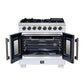 Forno FFSGS638736WHT Forno Capriasca 36 Inch Freestanding French Door Dual Fuel Range In White With Antique Brass Accessories, 6 Burners, True Convection Oven