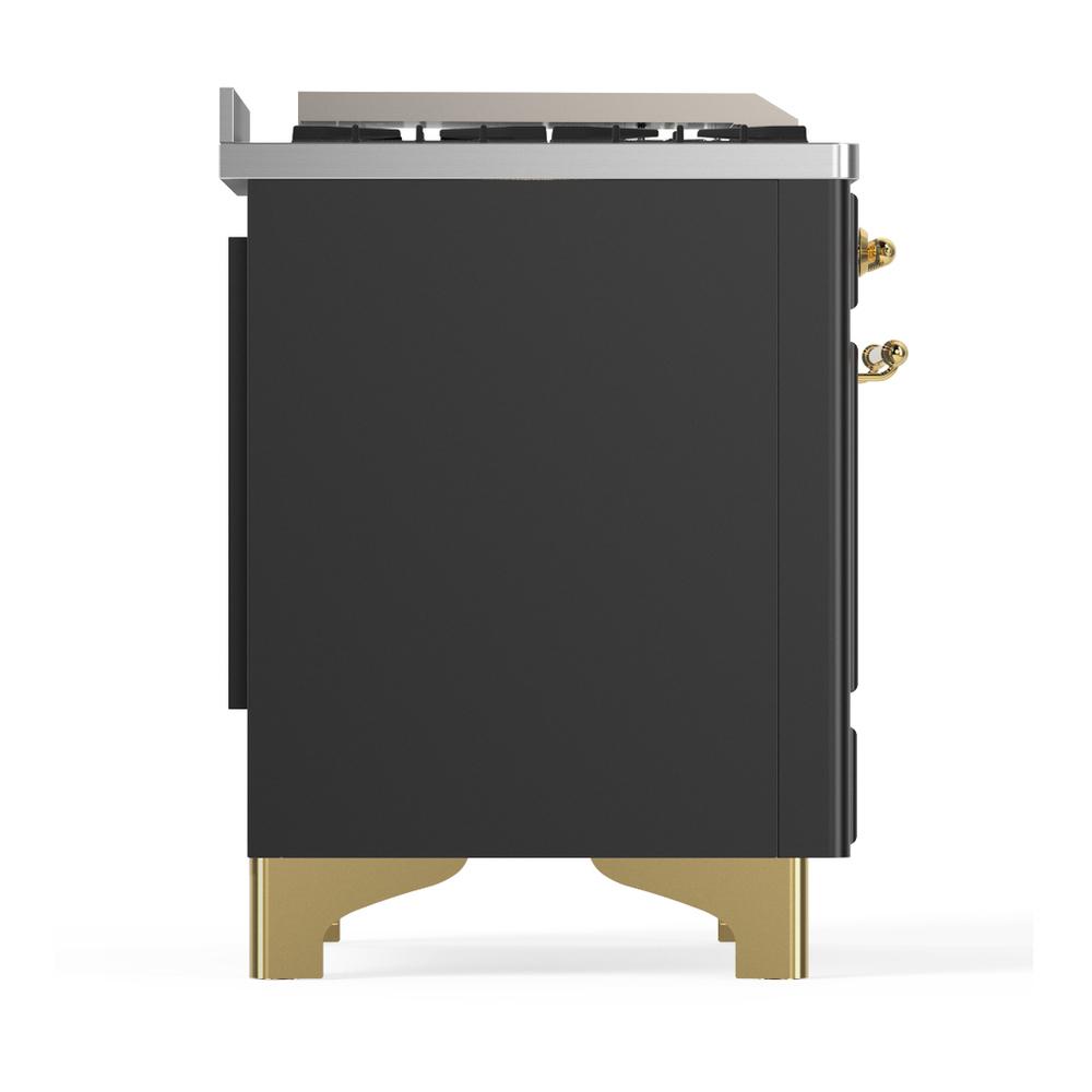 Ilve UM48FNR3MGG Ilve Um48Fnr3Mgg Majestic Iii 48 Inch Dual Fuel Range With 8 Burners And Griddle, Dual Function Burner Up To 25,000 Btu (Natural Gas, Triple Glass Door, Graphite Matte, Brass)