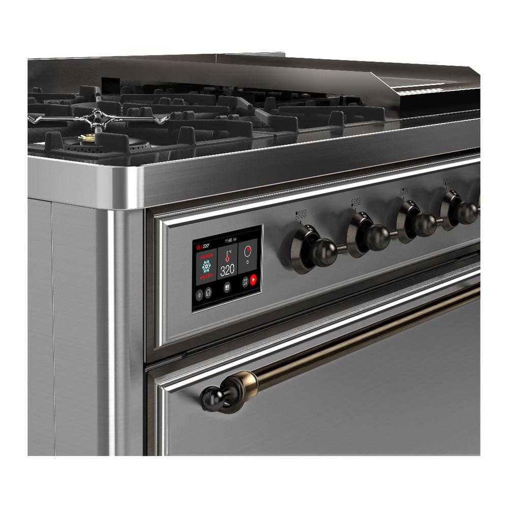 Ilve UM48FQNR3SSBLP Ilve Um48Fqnr3Ssblp Majestic Iii 48 Inch Dual Fuel Range With 8 Burners And Griddle, Dual Function Burner Up To 25,000 Btu (Liquid Propane, Solid Door, Stainless Steel, Burnished)