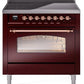 Ilve UPI366NMPBUP Nostalgie Ii 36 Inch Electric Freestanding Range In Burgundy With Copper Trim