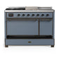 Ilve UM48FSQNR3BGB Ilve Um48Fsqnr3Bgb Majestic Iii 48 Inch Dual Fuel Range With 5 Black Brass Burners, Griddle And French Top, Dual Function Burner Up To 25,000 Btu (Natural Gas, Solid Door, Blue Grey, Burnished)