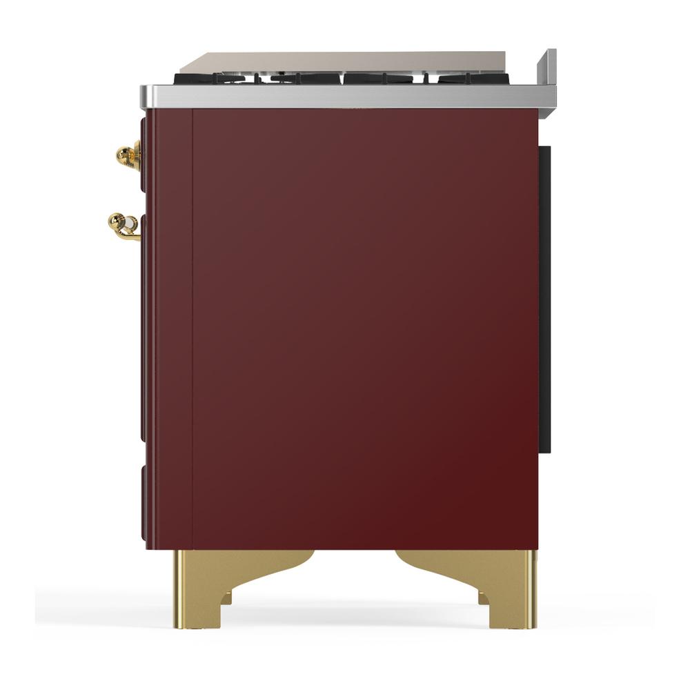 Ilve UM36FNR3BUG Ilve Um36Fnr3Bug Majestic Iii 36 Inch Dual Fuel Range With 6 Black Brass Burners And Griddle, Dual Function Burner Up To 25,000 Btu (Triple Glass Door, Burgundy, Brass, Natural Gas)