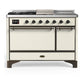 Ilve UM48FSQNR3AWB Ilve Um48Fsqnr3Awb Majestic Iii 48 Inch Dual Fuel Range With 5 Black Brass Burners, Griddle And French Top, Dual Function Burner Up To 25,000 Btu (Natural Gas, Solid Door, Antique White, Burnished)