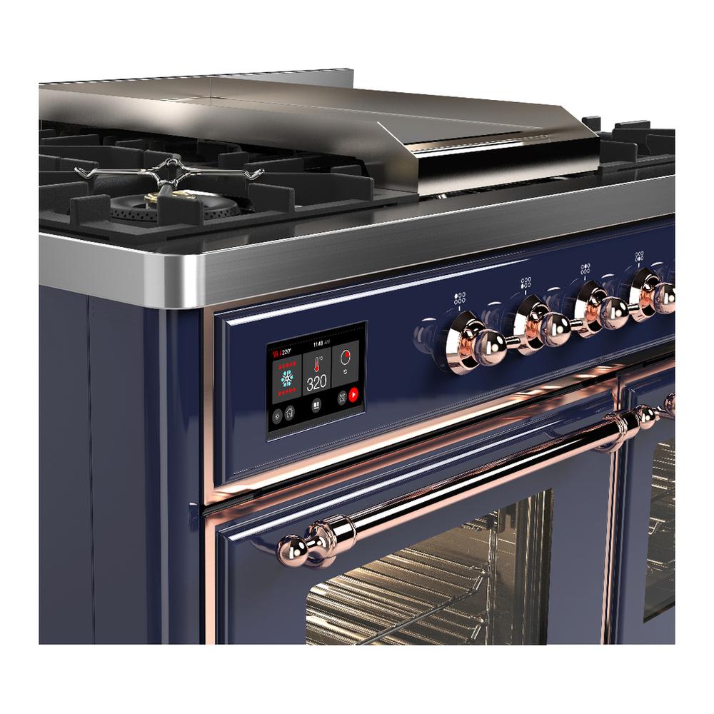 Ilve UMD40FNR3MBP Ilve Umd40Fnr3Mbp Majestic Iii 40 Inch Dual Fuel Range With 6 Burners And Griddle, Dual Function Burner Up To 25,000 Btu (Natural Gas, Triple Glass Door, Midnight Blue, Copper)