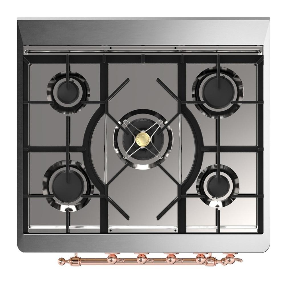 Ilve UM30NR3BKPLP Ilve Um30Nr3Bkplp Majestic Iii 30 Inch Dual Fuel Range With 5 Black Brass Burners, Dual Function Burner Up To 25,000 Btu (Liquid Propane, Triple Glass Door, Glossy Black, Copper)