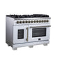 Forno FFSGS638748WHT Forno Capriasca 48 Inch Freestanding French Door Dual Fuel Range In White With Antique Brass Accessories, 8 Burners, True Convection Oven