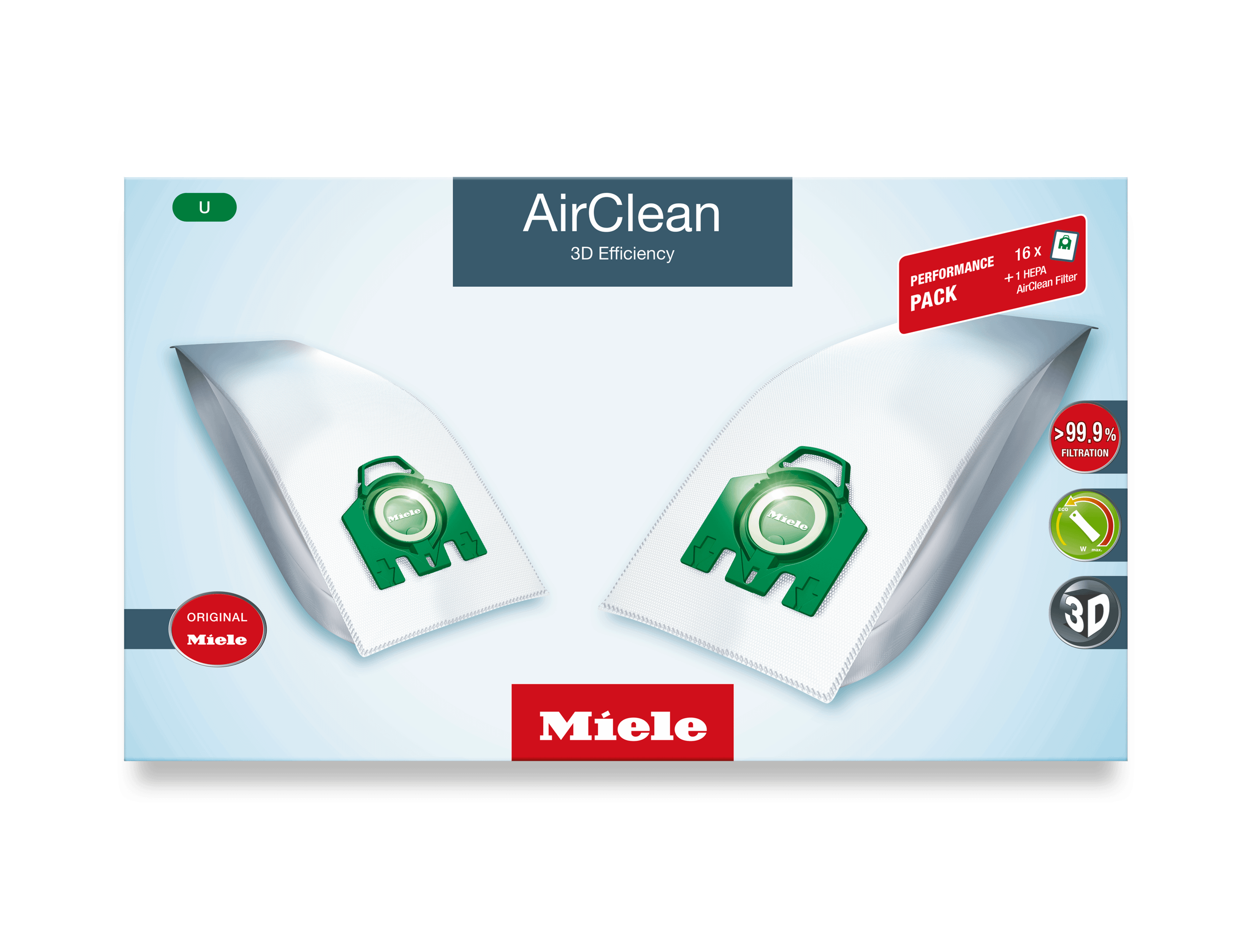 Miele UHA30PERFORMANCEAIRCLEAN3D Performance Pack Airclean 3D Efficiency U - 16 Dustbags And 1 Hepa Airclean Filter At A Discount Price