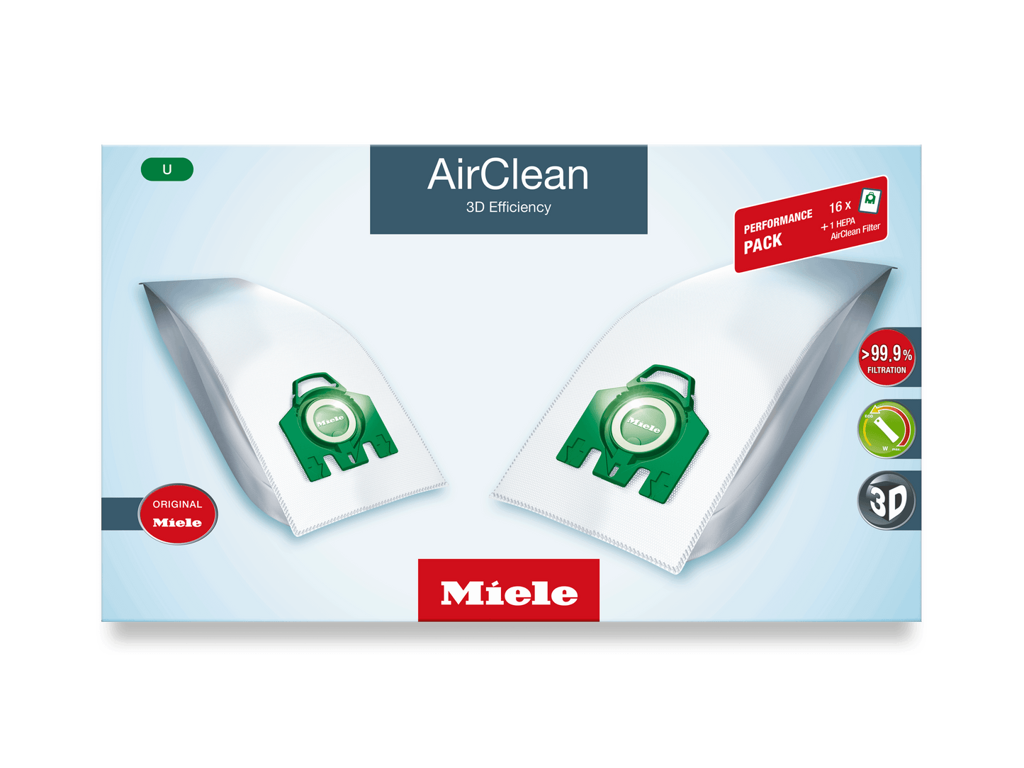 Miele UHA30PERFORMANCEAIRCLEAN3D Performance Pack Airclean 3D Efficiency U - 16 Dustbags And 1 Hepa Airclean Filter At A Discount Price