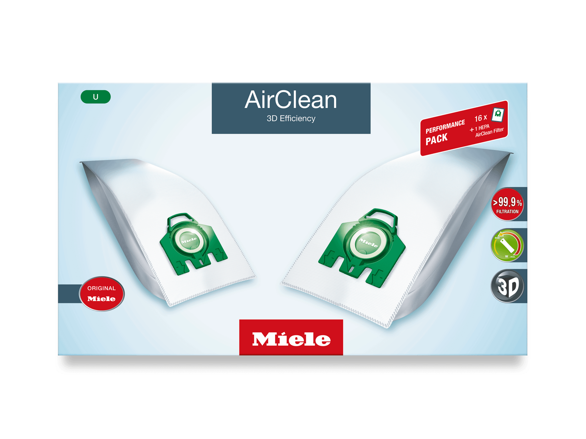 Miele UHA30PERFORMANCEAIRCLEAN3D Performance Pack Airclean 3D Efficiency U - 16 Dustbags And 1 Hepa Airclean Filter At A Discount Price