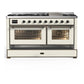 Ilve UM60FNR3AWBLP Ilve Um60Fnr3Awblp Majestic Iii 60 Inch Dual Fuel Range With 9 Burners And Griddle, Dual Function Burner Up To 25,000 Btu (Liquid Propane, Triple Glass Door, Antique White, Burnished)