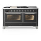 Ilve UM60FSNR3MGCLP Ilve Um60Fsnr3Mgclp Majestic Iii 60 Inch Dual Fuel Range With 7 Burners, Griddle And French Top, Dual Function Burner With Up To 25,000 Btu (Liquid Propane, Triple Glass Door, Graphite Matte, Chrome)
