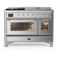 Ilve UM48FSNR3SSC Ilve Um48Fsnr3Ssc Majestic Iii 48 Inch Dual Fuel Range With 5 Black Brass Burners, Griddle And French Top, Dual Function Burner Up To 25,000 Btu (Natural Gas, Triple Glass Door, Stainless Steel, Chrome)