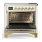 Ilve UMIB36NR3AWG Ilve Umib36Nr3Awg Majestic Iii 36 Inch Induction Range With 6 Elements, 3.5 Cu. Ft. Total Oven Capacity (Triple Glass Door, Antique White, Brass)
