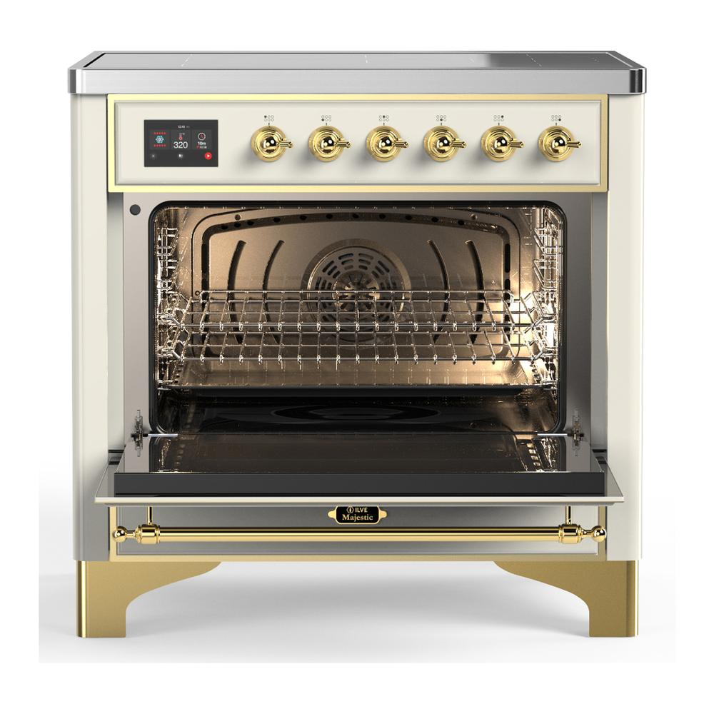 Ilve UMIB36NR3AWG Ilve Umib36Nr3Awg Majestic Iii 36 Inch Induction Range With 6 Elements, 3.5 Cu. Ft. Total Oven Capacity (Triple Glass Door, Antique White, Brass)