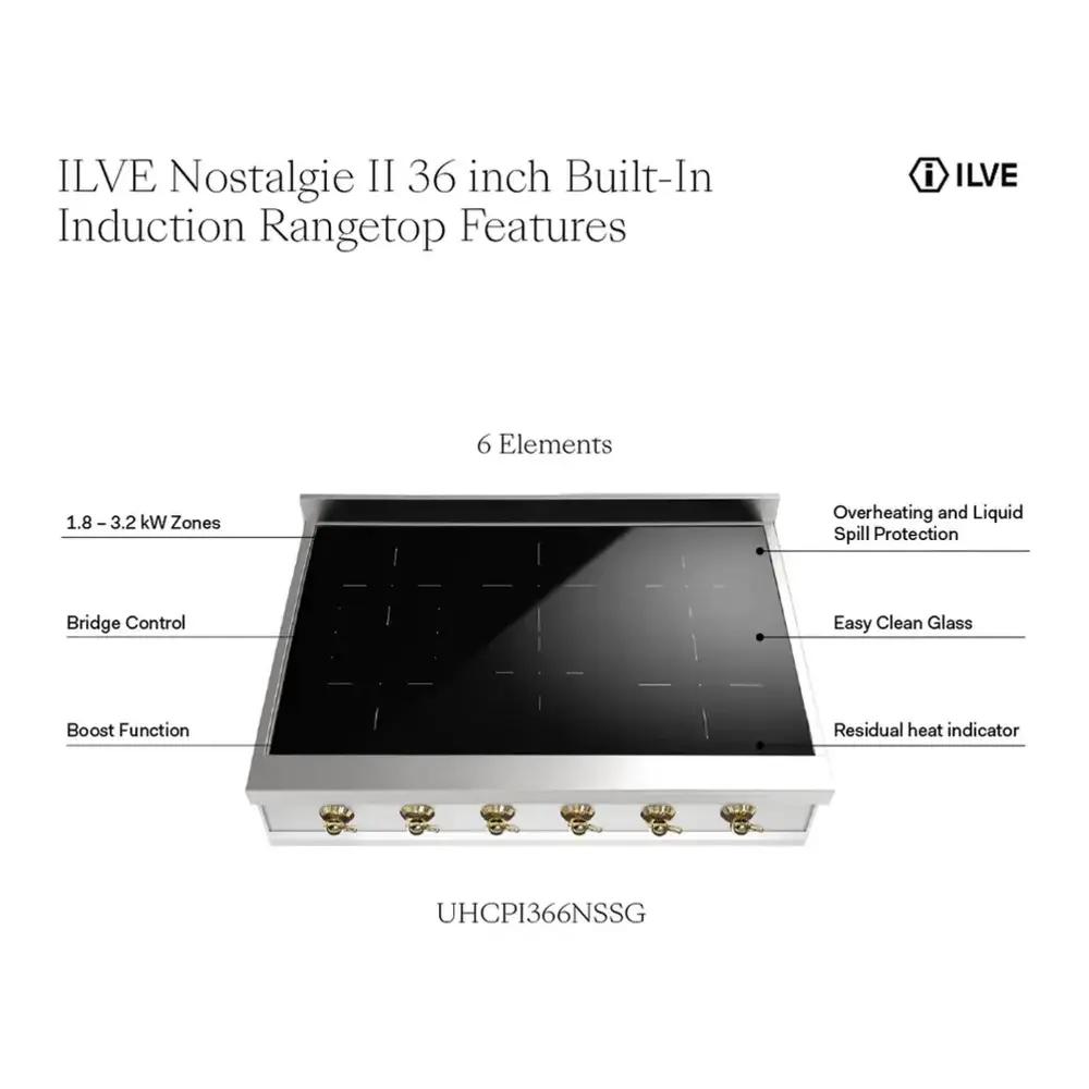 Ilve UHCPI366NSSB Ilve Uhcpi366Nssb Nostalgie Ii 36 Inch Built-In Induction Rangetop With 6 Elements (Burnished)