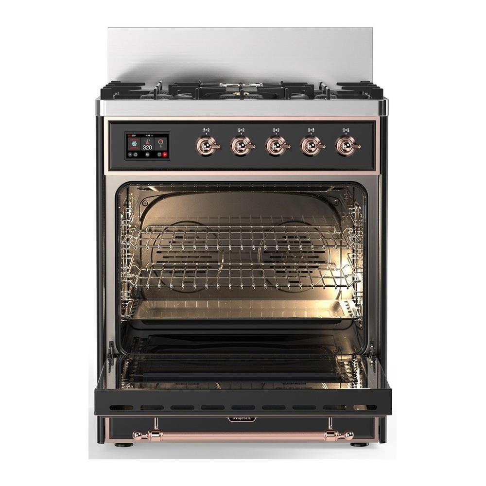 Ilve UM30NR3MGPLP Ilve Um30Nr3Mgplp Majestic Iii 30 Inch Dual Fuel Range With 5 Black Brass Burners, Dual Function Burner Up To 25,000 Btu (Liquid Propane, Triple Glass Door, Graphite Matte, Copper)
