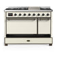 Ilve UM48FQNR3AWB Ilve Um48Fqnr3Awb Majestic Iii 48 Inch Dual Fuel Range With 8 Burners And Griddle, Dual Function Burner Up To 25,000 Btu (Natural Gas, Solid Door, Antique White, Burnished)