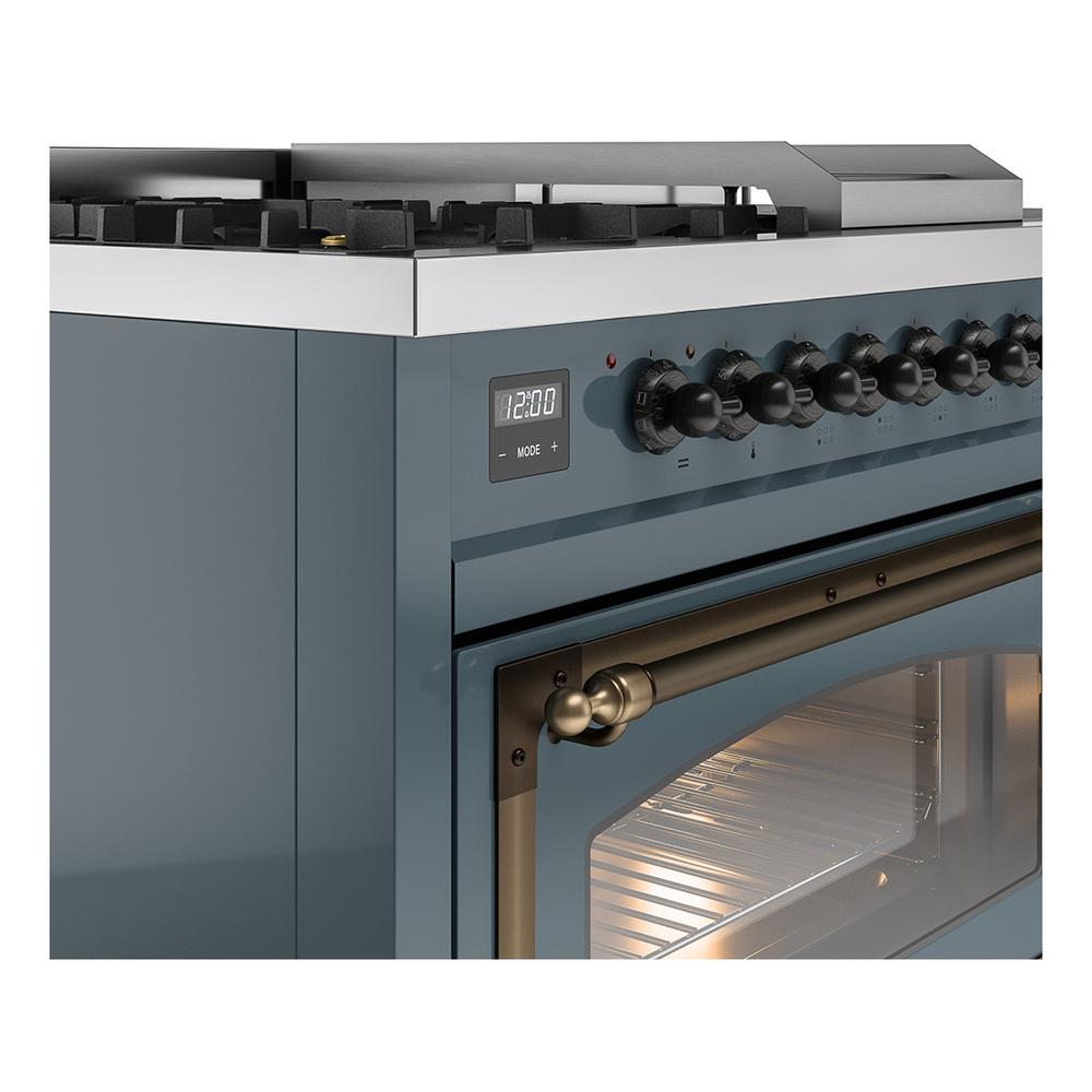 Ilve UN48FSNMPBGB Ilve Un48Fsnmpbgb Nostalgie Ii Noblesse 48" Dual Fuel Range (5 Sealed Burners + Griddle + French Top, Natural Gas, Triple Glass Door, Blue Grey, Burnished)