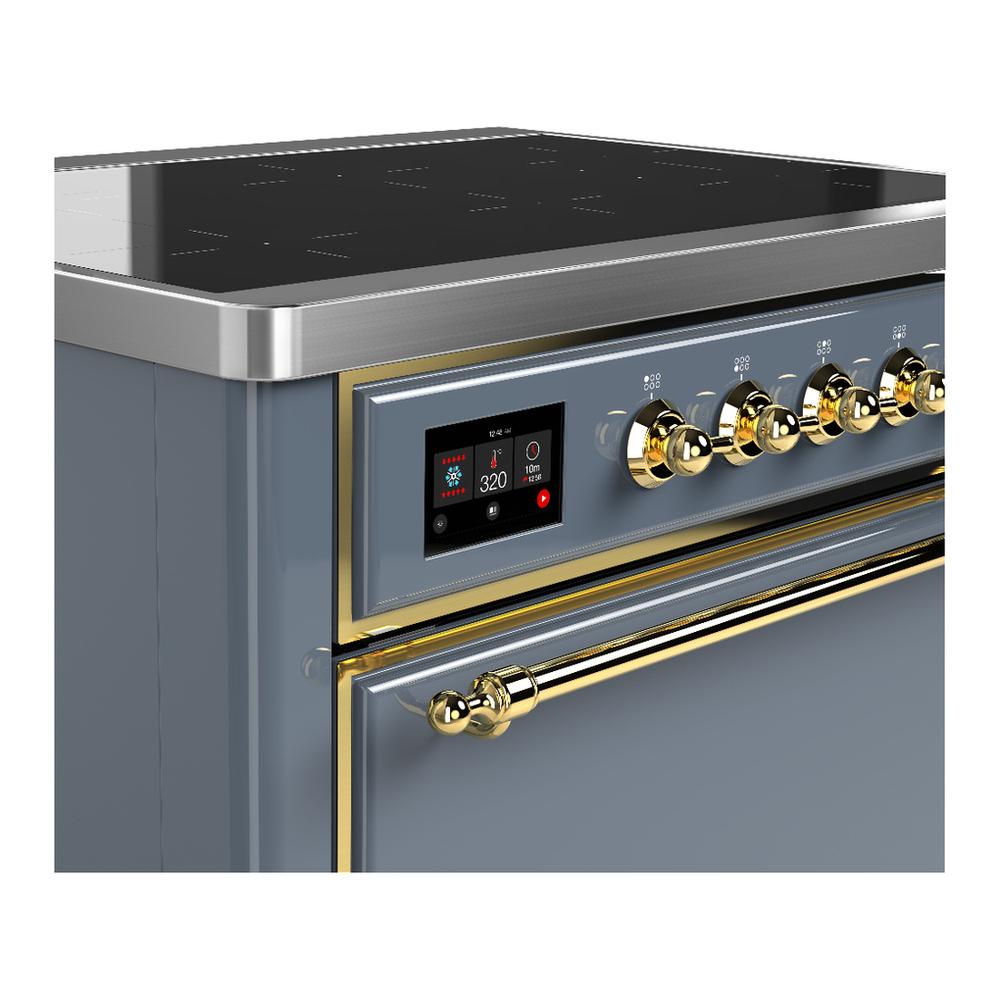 Ilve UMIB36QNR3BGG Ilve Umib36Qnr3Bgg Majestic Iii 36 Inch Induction Range With 6 Elements, 3.5 Cu. Ft. Total Oven Capacity (Solid Door, Blue Grey, Brass)