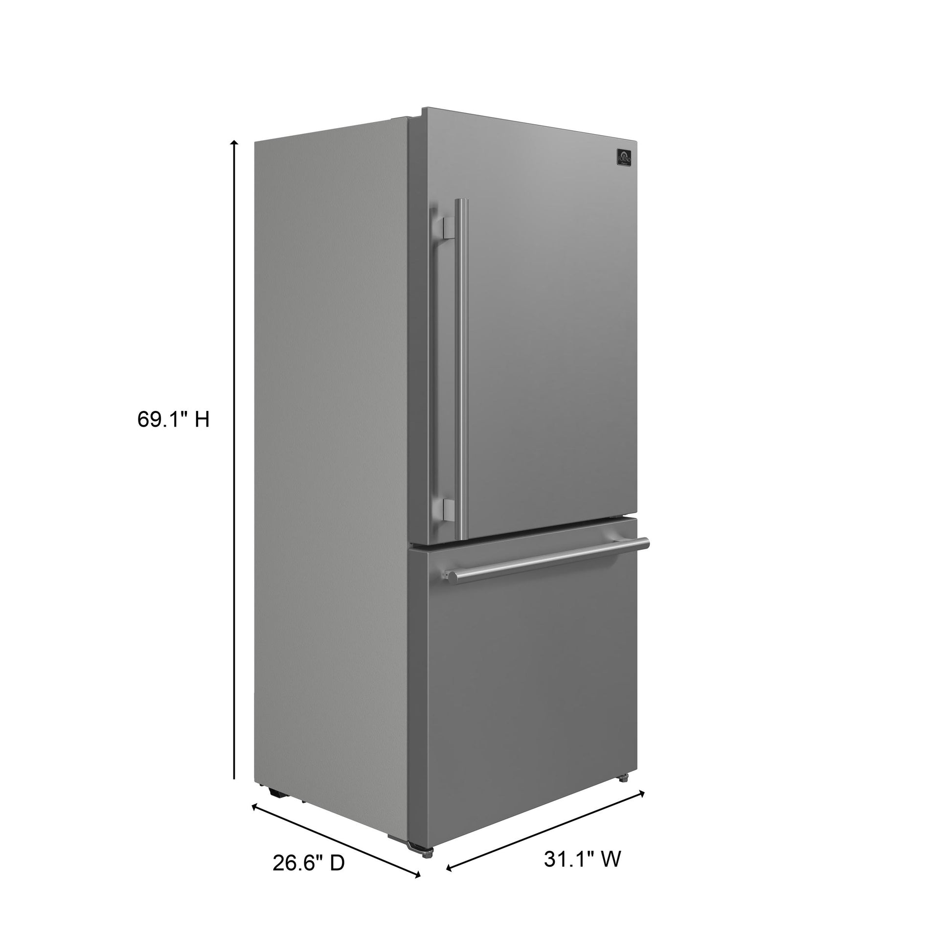 Forno FFFFD178531S Forno Milano Espresso 31-Inch Bottom Freezer Refrigerator, Stainless Steel, 17.2 Cu.Ft Capacity, Right Swing Door, Energy Efficient