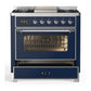 Ilve UM36FNR3MBC Ilve Um36Fnr3Mbc Majestic Iii 36 Inch Dual Fuel Range With 6 Black Brass Burners And Griddle, Dual Function Burner Up To 25,000 Btu (Triple Glass Door, Midnight Blue, Chrome, Natural Gas)