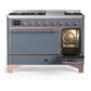 Ilve UM48FQNR3BGPLP Ilve Um48Fqnr3Bgplp Majestic Iii 48 Inch Dual Fuel Range With 8 Burners And Griddle, Dual Function Burner Up To 25,000 Btu (Liquid Propane, Solid Door, Blue Grey, Copper)