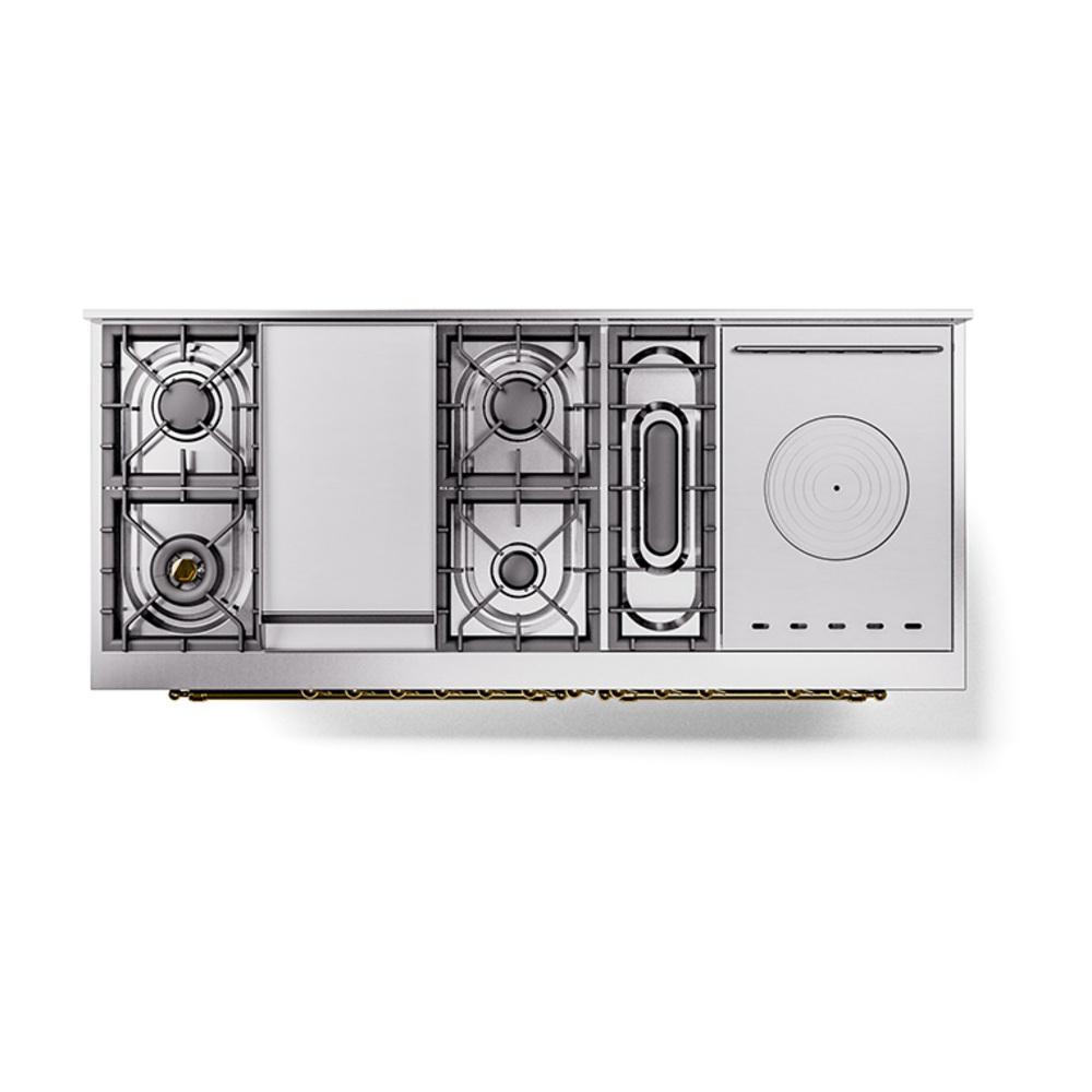 Ilve UN60FSNMPEGG Ilve Un60Fsnmpegg Nostalgie Ii Noblesse 60" Dual Fuel Range (7 Sealed Burners + Griddle + French Top, Natural Gas, Triple Glass Door, Emerald Green, Brass)