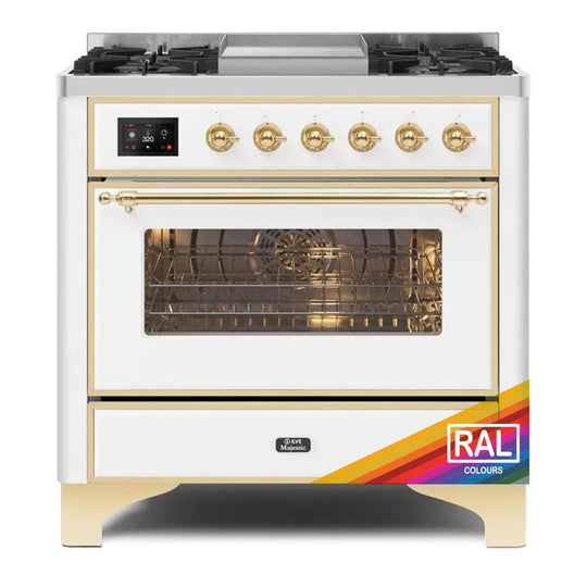 Ilve UM09FDNS3RAGLP Ilve Majestic Ii 36 Um09Fdns3Rag Freestanding Dual Fuel Range With 6 Sealed Burners Yes Single Oven With Triple Glass Door In Ral Color With Brass Knobs