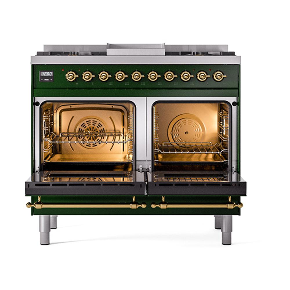 Ilve UND40FNMPEGG Ilve Und40Fnmpegg Nostalgie Ii Noblesse 40" Dual Fuel Range (Natural Gas, Triple Glass Door, Emerald Green, Brass)