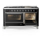 Ilve UM60FNR3BKC Ilve Um60Fnr3Bkc Majestic Iii 60 Inch Dual Fuel Range With 9 Burners And Griddle, Dual Function Burner Up To 25,000 Btu (Natural Gas, Triple Glass Door, Glossy Black, Chrome)