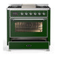 Ilve UM36FNR3EGCLP Ilve Um36Fnr3Egclp Majestic Iii 36 Inch Dual Fuel Range With 6 Black Brass Burners And Griddle, Dual Function Burner Up To 25,000 Btu (Triple Glass Door, Emerald Green, Chrome, Liquid Propane)