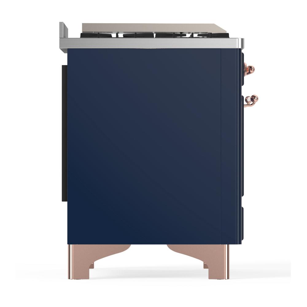 Ilve UM36FQNR3MBP Ilve Um36Fqnr3Mbp Majestic Iii 36 Inch Dual Fuel Range With 6 Black Brass Burners And Griddle, Dual Function Burner Up To 25,000 Btu (Solid Door, Midnight Blue, Copper, Natural Gas)