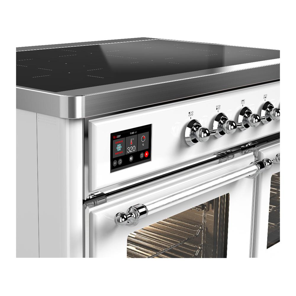 Ilve UMDIB40NR3WHC Ilve Umdib40Nr3Whc Majestic Iii 40 Inch Induction Range With 6 Elements, 3.82 Cu. Ft. Total Oven Capacity (Triple Glass Door, White, Chrome)