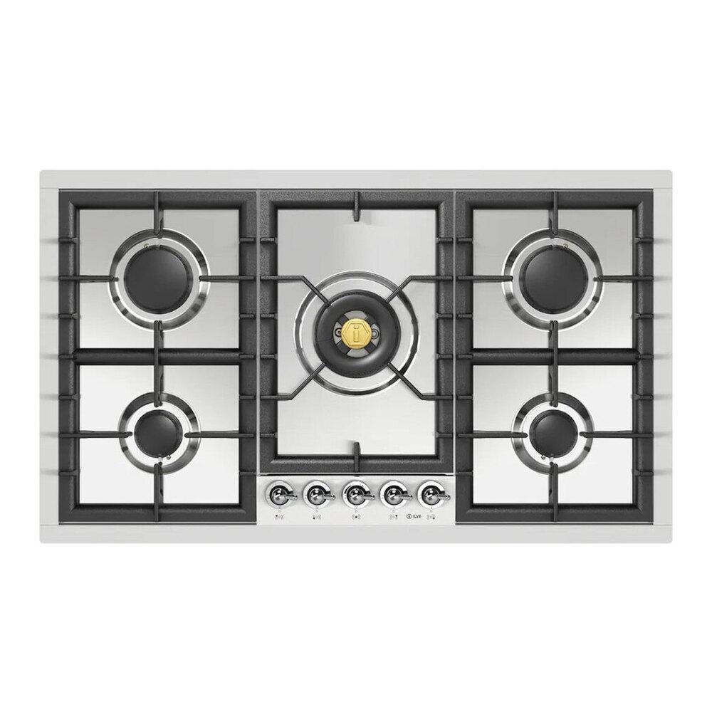 Ilve UHCPT95NSSCLP Ilve Uhcpt95Nssclp Nostalgie Ii 36 Inch Built-In Gas Cooktop With Total Black Brass Burners, In Stainless Steel (5 Sealed Burners, Liquid Propane, Chrome)