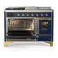 Ilve UM48FSNR3MBG Ilve Um48Fsnr3Mbg Majestic Iii 48 Inch Dual Fuel Range With 5 Black Brass Burners, Griddle And French Top, Dual Function Burner Up To 25,000 Btu (Natural Gas, Triple Glass Door, Midnight Blue, Brass)