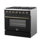 Forno FFSGS624436BLK Forno Galiano 36-Inch Freestanding Gas Range In Black With Antique Brass Design, 6 Burners, 83,000 Btu, 5.36 Cu.Ft. Convection Oven