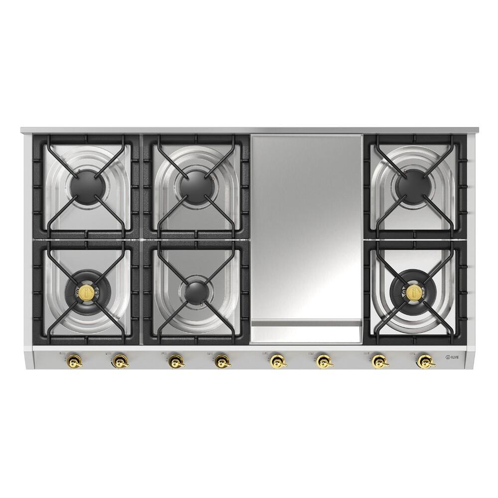 Ilve UHCP1265FNSSG Ilve Uhcp1265Fnssg Nostalgie Ii 48 Inch Built-In Gas Cooktop With 8 Burners, Griddle, In Stainless Steel (Natural Gas)