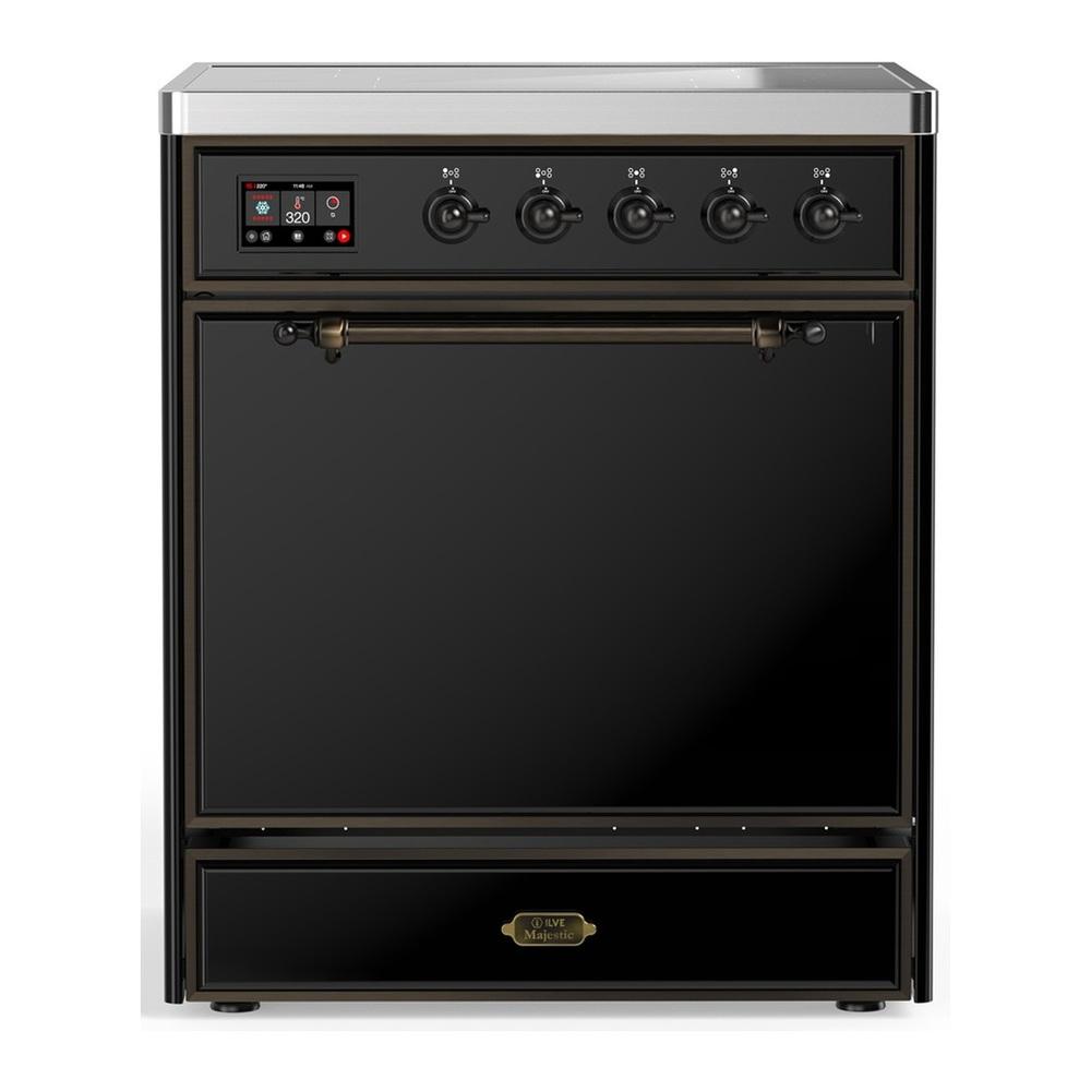 Ilve UMIB30QNR3BKB Ilve Umib30Qnr3Bkb Majestic Iii 30 Inch Induction Range With 4 Elements, 4 Cu. Ft. Oven Capacity (Solid Door, Glossy Black, Burnished)