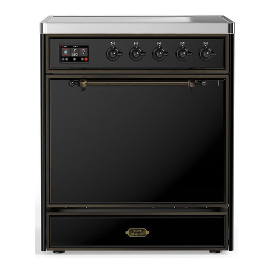 Ilve UMIB30QNR3BKB Ilve Umib30Qnr3Bkb Majestic Iii 30 Inch Induction Range With 4 Elements, 4 Cu. Ft. Oven Capacity (Solid Door, Glossy Black, Burnished)