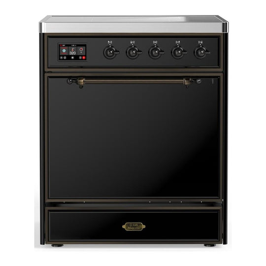 Ilve UMIB30QNR3BKB Ilve Umib30Qnr3Bkb Majestic Iii 30 Inch Induction Range With 4 Elements, 4 Cu. Ft. Oven Capacity (Solid Door, Glossy Black, Burnished)