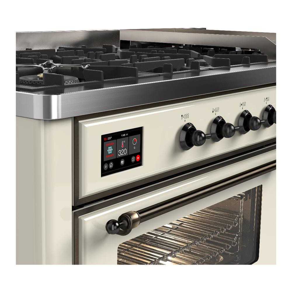 Ilve UM60FNR3AWBLP Ilve Um60Fnr3Awblp Majestic Iii 60 Inch Dual Fuel Range With 9 Burners And Griddle, Dual Function Burner Up To 25,000 Btu (Liquid Propane, Triple Glass Door, Antique White, Burnished)